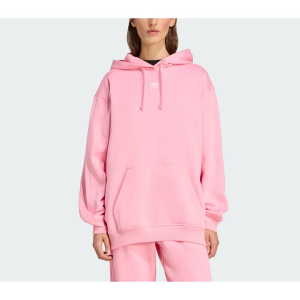 Adidas Pink Glow Essentials Oversized Fleece Loose Hoodie Jogger Set Size S - Picture 7 of 11